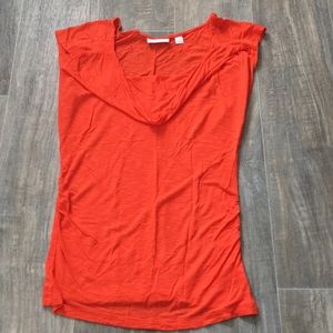 orange cowl neck cap sleeve shirt